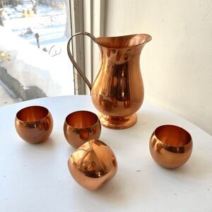 VTG Coppercraft Guild Solid Copper Pitcher & 4 Cups Set Made USA